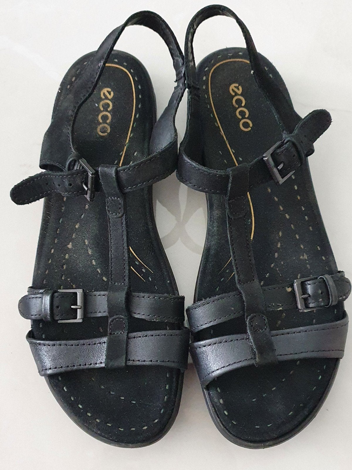 leren sandalen - Zwart - Maat 39, Kleding | Dames, Ecco, Zwart, Zo goed als nieuw, Sandalen of Muiltjes