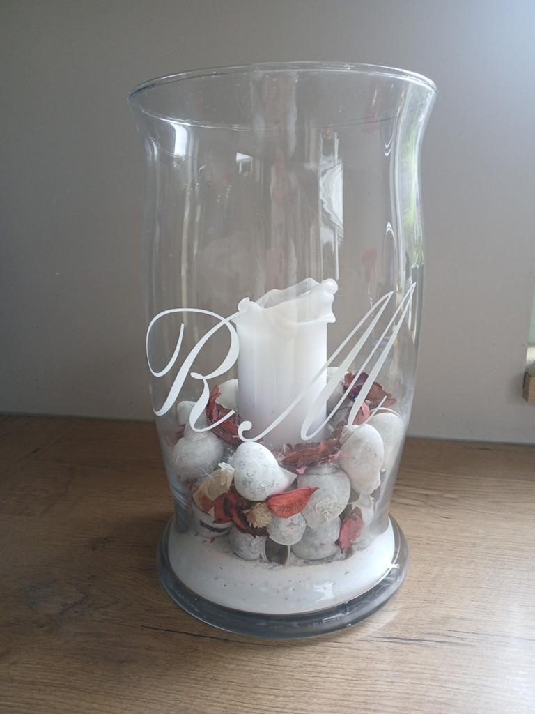 Riviera Maison windlicht met kaars en decoratie, Ophalen, Overige materialen, Wit, Zo goed als nieuw