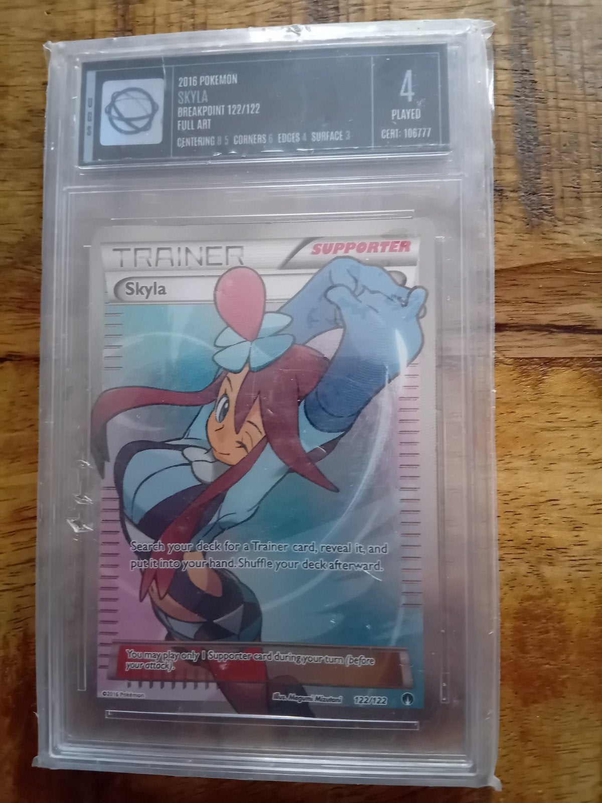 2016 Pokemon Skyla Breakpoint 122/122 Full Art UGS Graded, Hobby en Vrije tijd, Ophalen of Verzenden, Gebruikt, Losse kaart