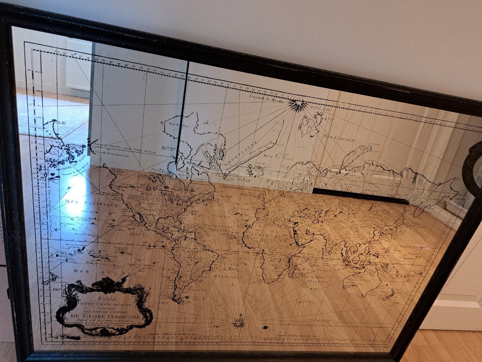 Grote Wereldkaart Spiegel 120x90cm, Ophalen, Rechthoekig, 100 tot 150 cm, Minder dan 100 cm