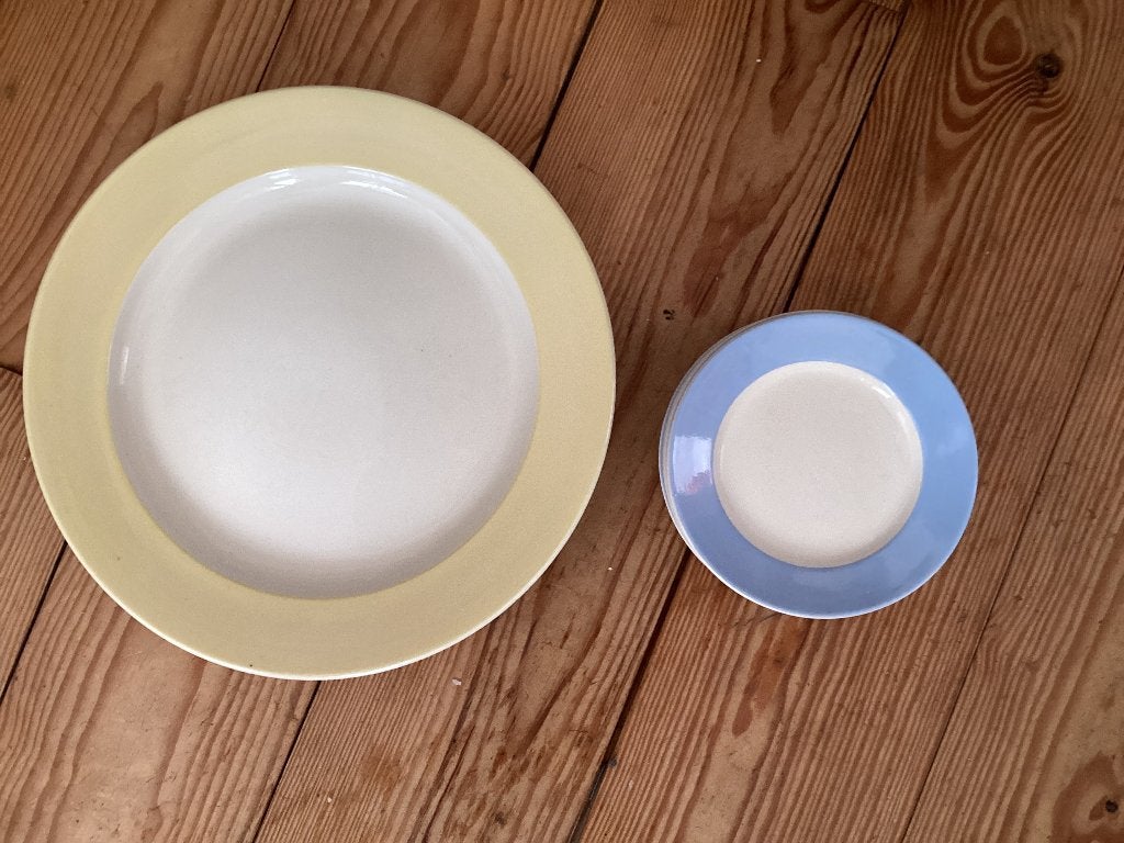 Konakovo gele taart schaal bord, 5x blauw taartbordje, Ophalen of Verzenden
