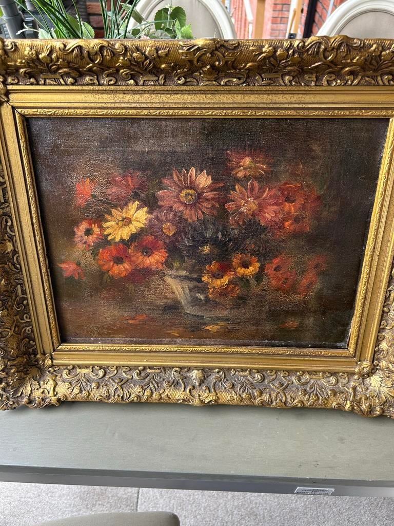 Antiek schilderij met bloemen gesigneerd H.van Gessel, Ophalen of Verzenden