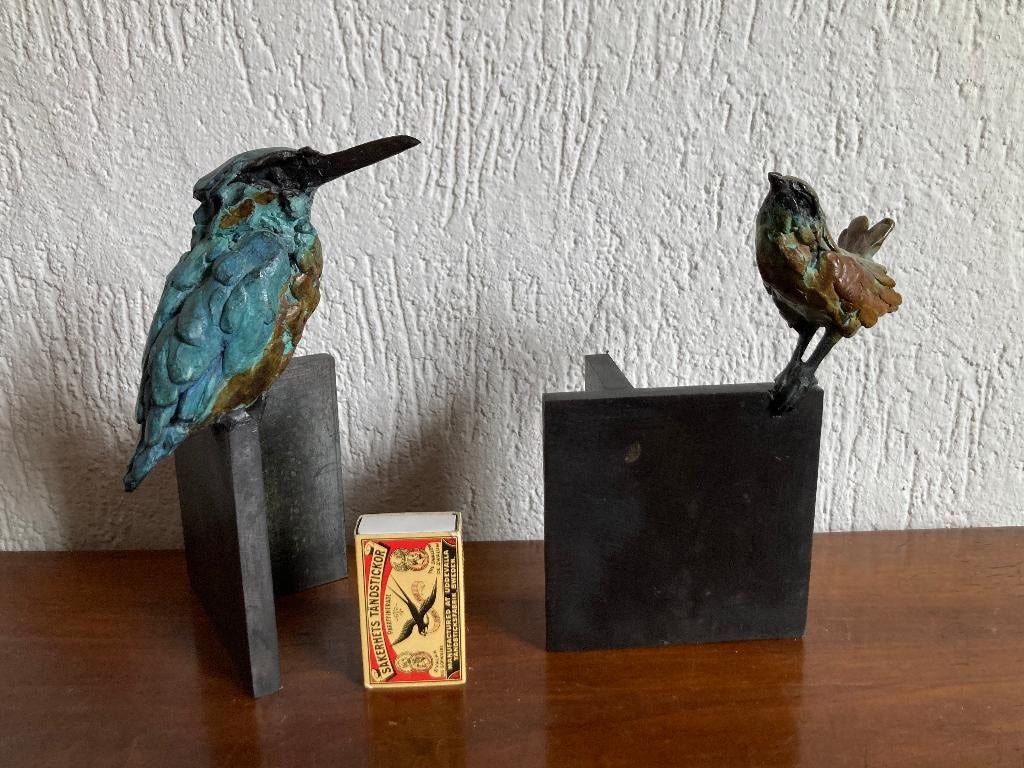 Twee bronzen vogels op sokkel Jacqueline van der Laan, Ophalen of Verzenden