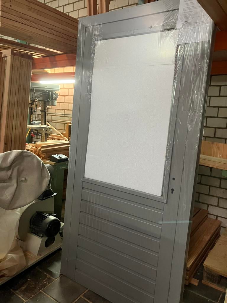Hardhouten deur dubbelglas 109x221cm links, Doe-het-zelf en Verbouw, Deuren en Horren, Gebruikt, Buitendeur, 200 tot 215 cm, Glas