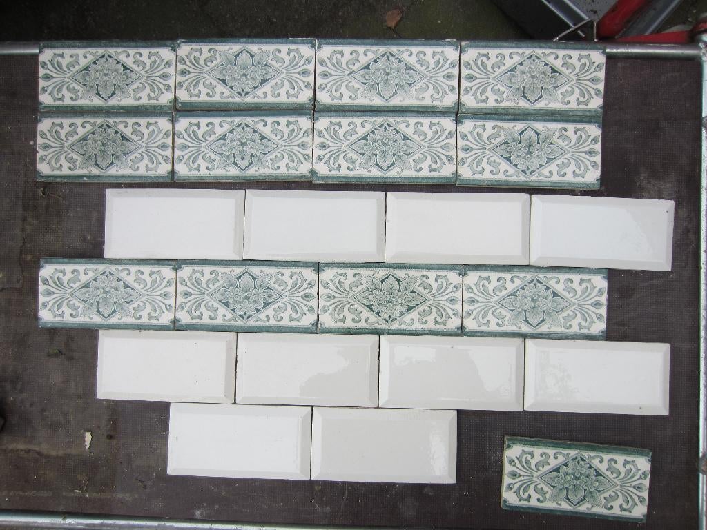 13 stuks Antieke wandtegels 7,5x15cm groene afbeelding 195cm, Antiek en Kunst, Ophalen