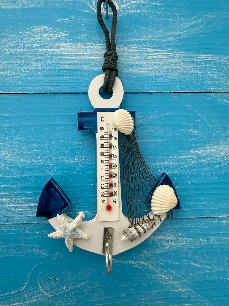 Griekse thermometer met schelpen en visnet Nieuw  - O-4, Ophalen of Verzenden, Nieuw, Binnenthermometer
