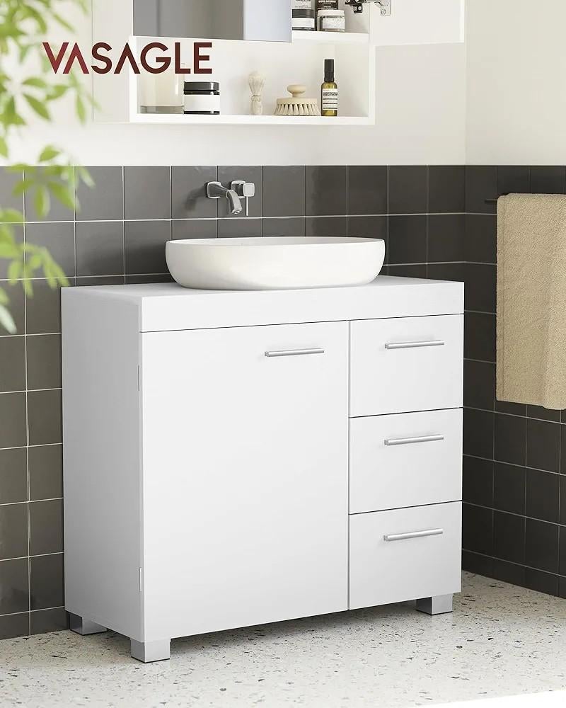 VASAGLE Wastafelkast Badkamerkast Wit, Nieuw, Minder dan 100 cm, Wastafelkast, 25 tot 50 cm