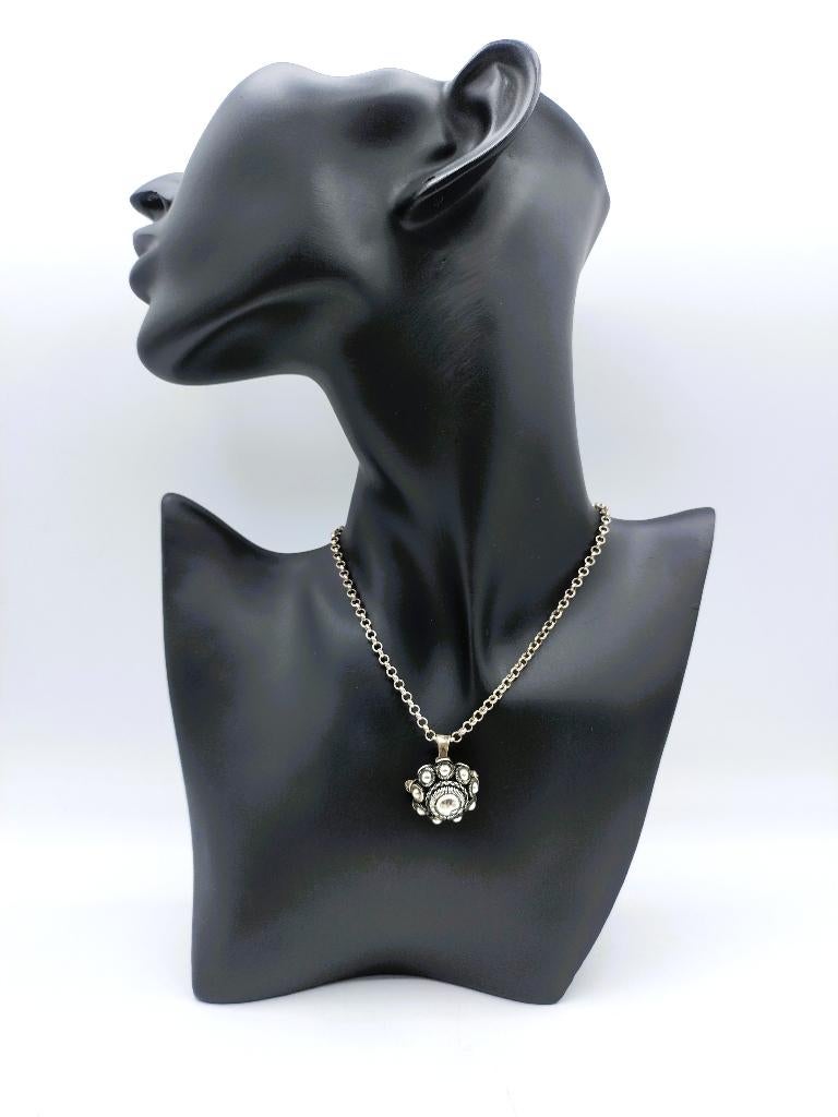 Zilveren ketting met zilveren Zeeuwse knop hanger / broche, Met hanger, Gebruikt, Info@zilverwebsite.nl, Verzenden