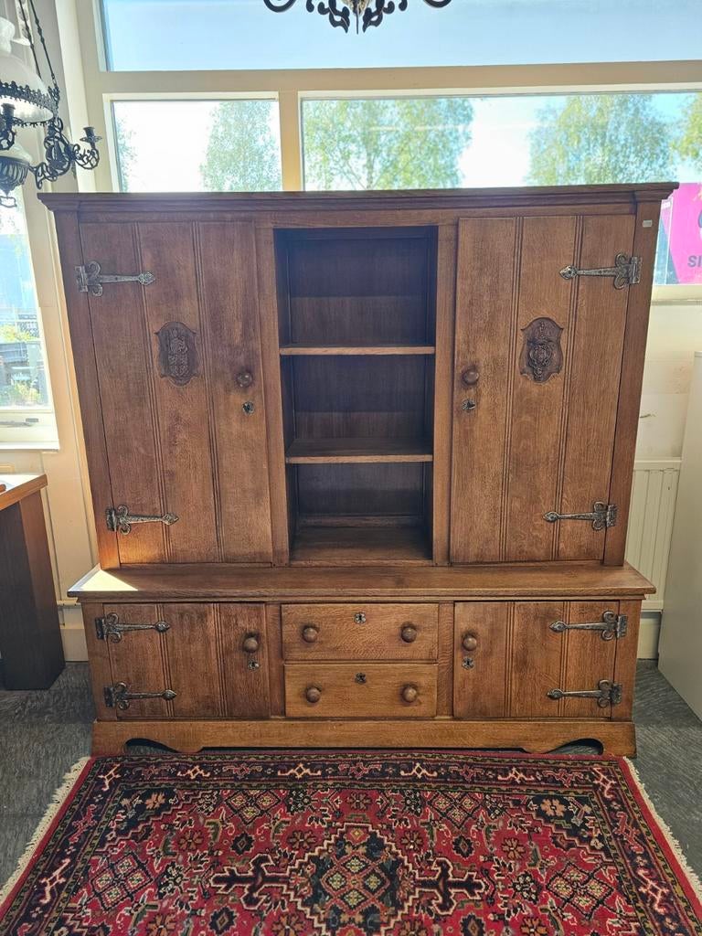 Antieke 2-delige Amsterdamse Eiken Kast, Antiek en Kunst, Antiek | Meubels | Kasten, Ophalen