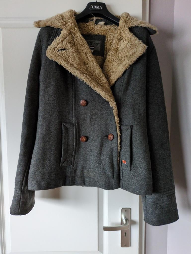 Sissy boy Winterjas grijs met bontkraag en voering L, Kleding | Dames, Ophalen of Verzenden, Zo goed als nieuw, Maat 38/40 (M)