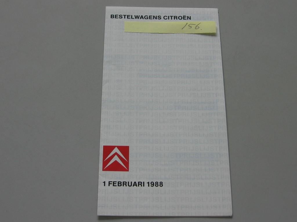 CITR 156 Bestelwagens Citroën, prijslijst 1 februari 1988, Boeken, Auto's | Folders en Tijdschriften, Zo goed als nieuw, Citroën
