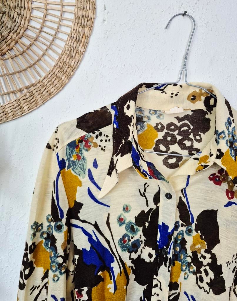 Vintage 70s blouse met puntkraag M, Vintage, Ophalen of Verzenden, Gedragen, Maat 38/40 (M)