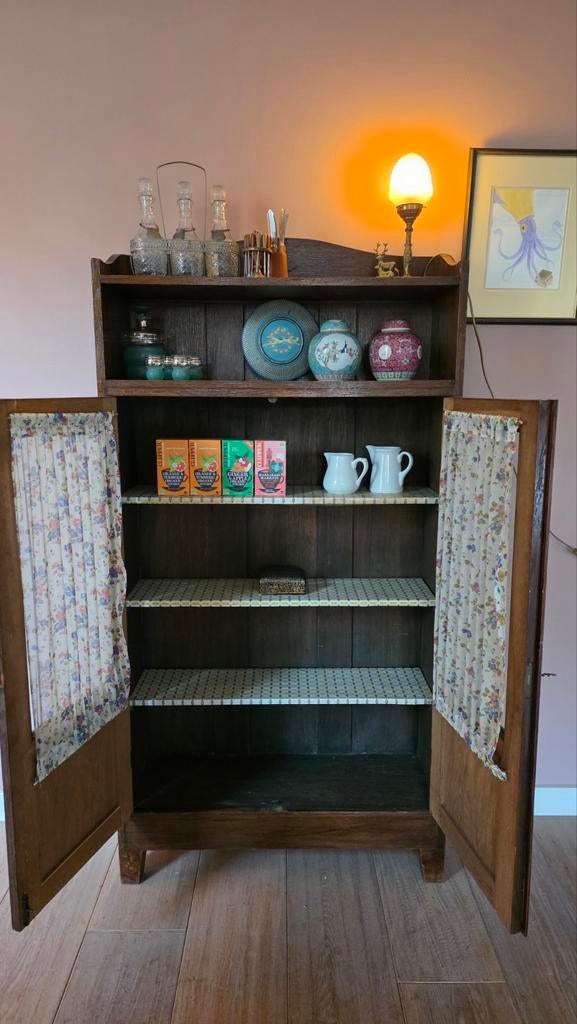 Vintage eiken vitrinekastje, kastje, boekenkast, brocante, Ophalen, Gebruikt, Kast, Vintage