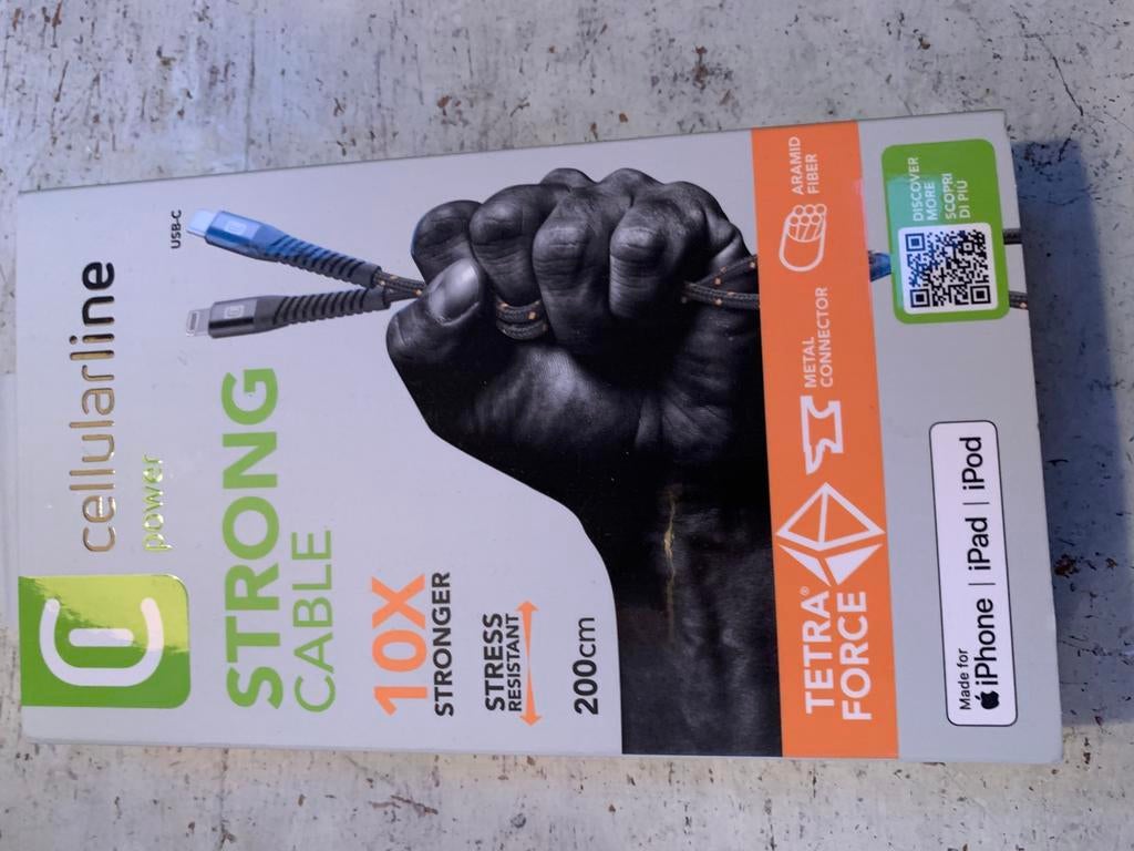 Cellularline strong cable 200 cm tetra force, Telecommunicatie, Ophalen of Verzenden, Nieuw, Overige typen