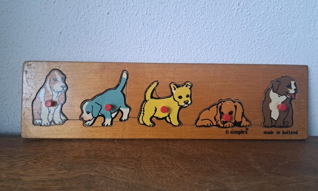 Vintage houten Simplex Toys puzzel Honden, Kinderen en Baby's, Speelgoed | Houten speelgoed, Zo goed als nieuw, Ophalen of Verzenden