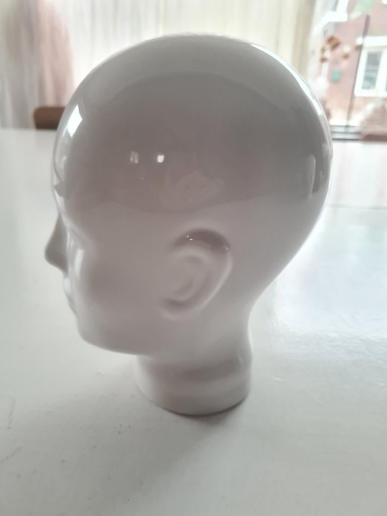 Witte glazen kop voor hoeden/pruiken, Ophalen, Gebruikt, Schaal, Rond