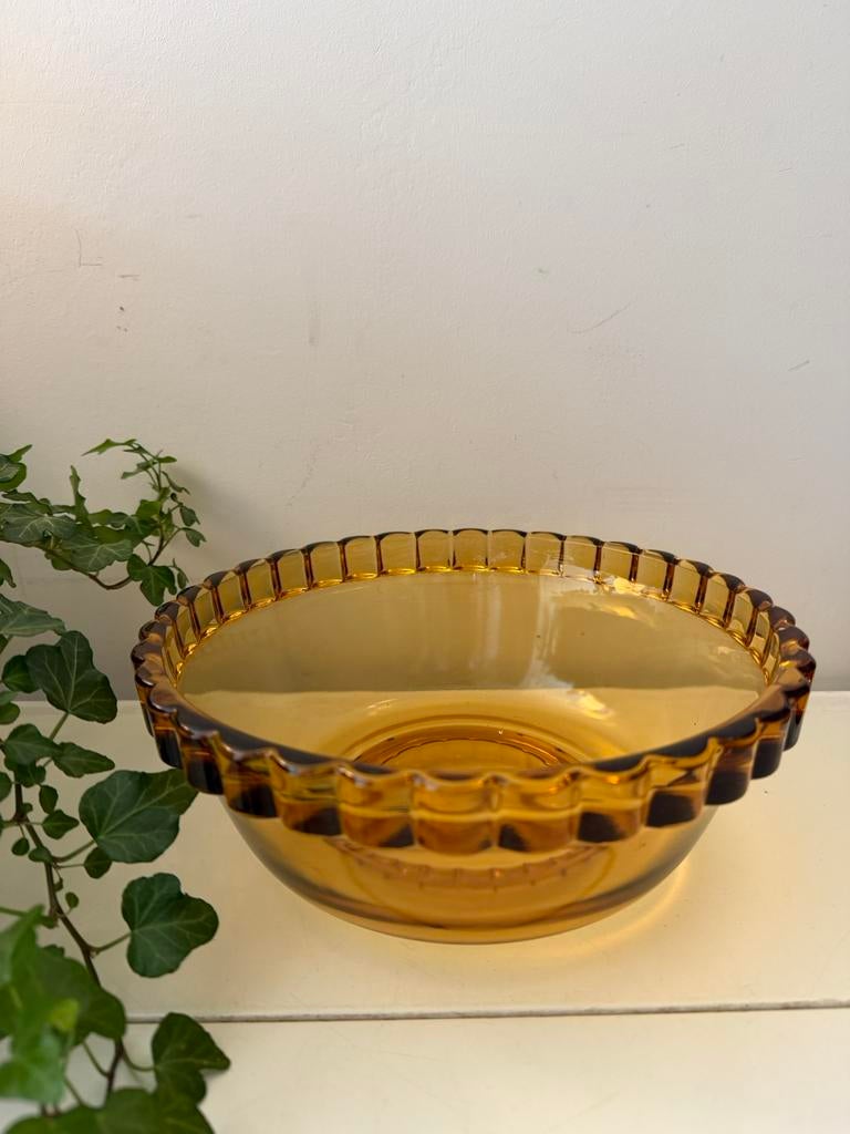 Gele/amberkleurige persglazen schaal, Ophalen of Verzenden