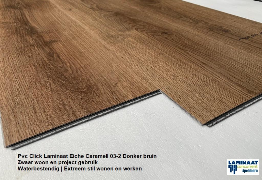 Rigid pvc click laminaat Donker Bruin Eiche Caramell Art, Pvc click bruin eiken, 75 m² of meer, Nieuw, Ophalen of Verzenden