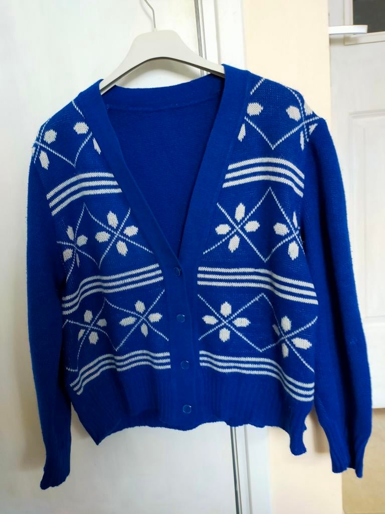 VINTAGE TRUI BLAUW POLAND RETRO BOHO HIPPIE 70 80 90 IBIZA, Blauw, Maat 42/44 (L), Ophalen of Verzenden, Zo goed als nieuw
