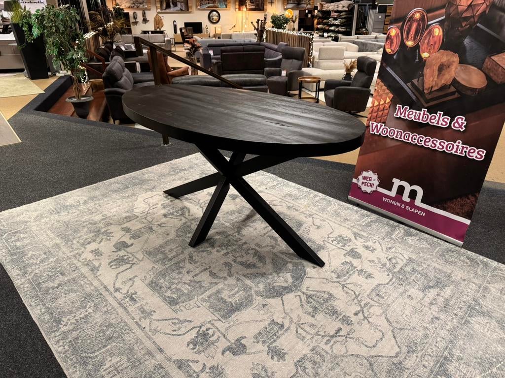 Eettafel ovaal 180cm Zwart Mango Direct/Leverbaar E-2016, Overige houtsoorten, Nieuw, Mwonenenslapen@ziggo.nl, #Eettafel#Deens#Ovaal#Verjongd#Zwart#180cm#Mok