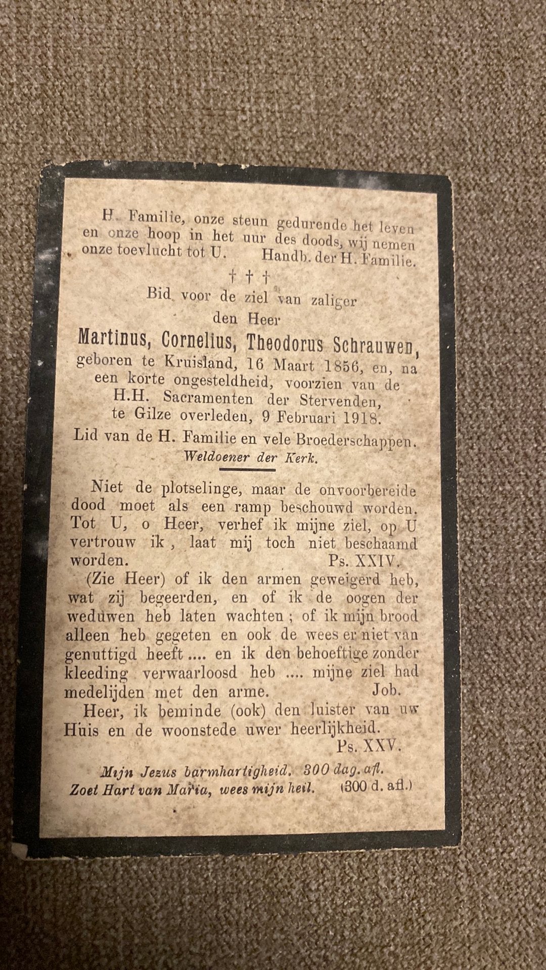 MCT Schrauwen 1856 Kruisland 1918 Gilze, Ophalen of Verzenden