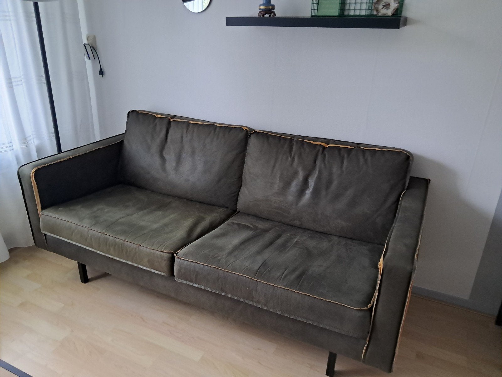 groene leren 2,5 zits bank, Huis en Inrichting, Ophalen, Gebruikt, 150 tot 200 cm, Tweepersoons
