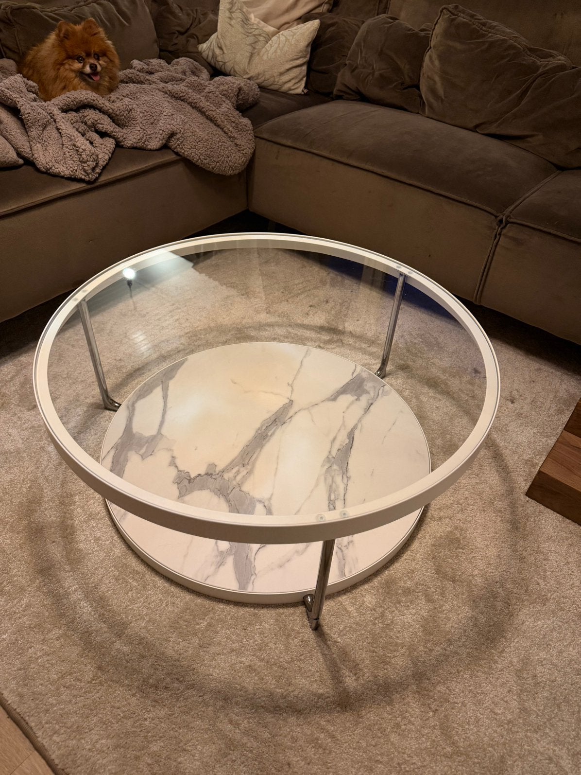Splinternieuwe salontafel wit marmer doorzichtig, Ophalen, Nieuw, Rond, Glas