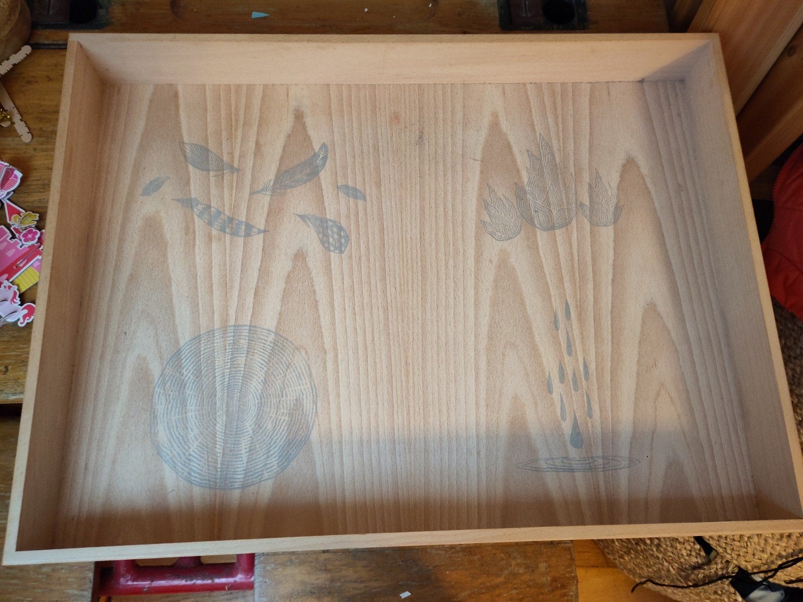 Grapat houten speelgoed bak, Ophalen, Rechthoekig, Hout