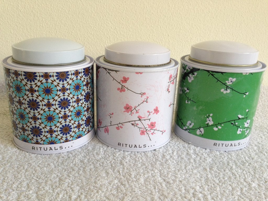 🍃3 Leuke Rituals Thee Blikjes. Disign Tea., Verzamelen, Blikken, Verzenden, Zo goed als nieuw, Overige, Overige merken