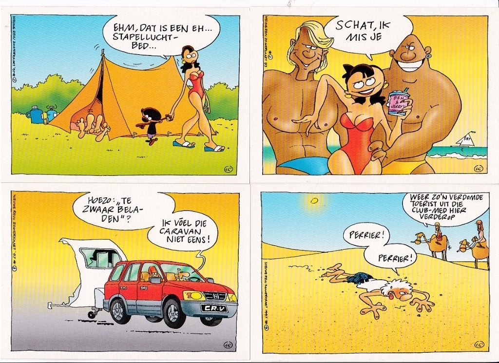 5x Gerrit de Jager voor nieuwe revu 1997 /thema Vakantie !!, Verzamelen, Ophalen, 1980 tot heden, Ongelopen, Cultuur en Media