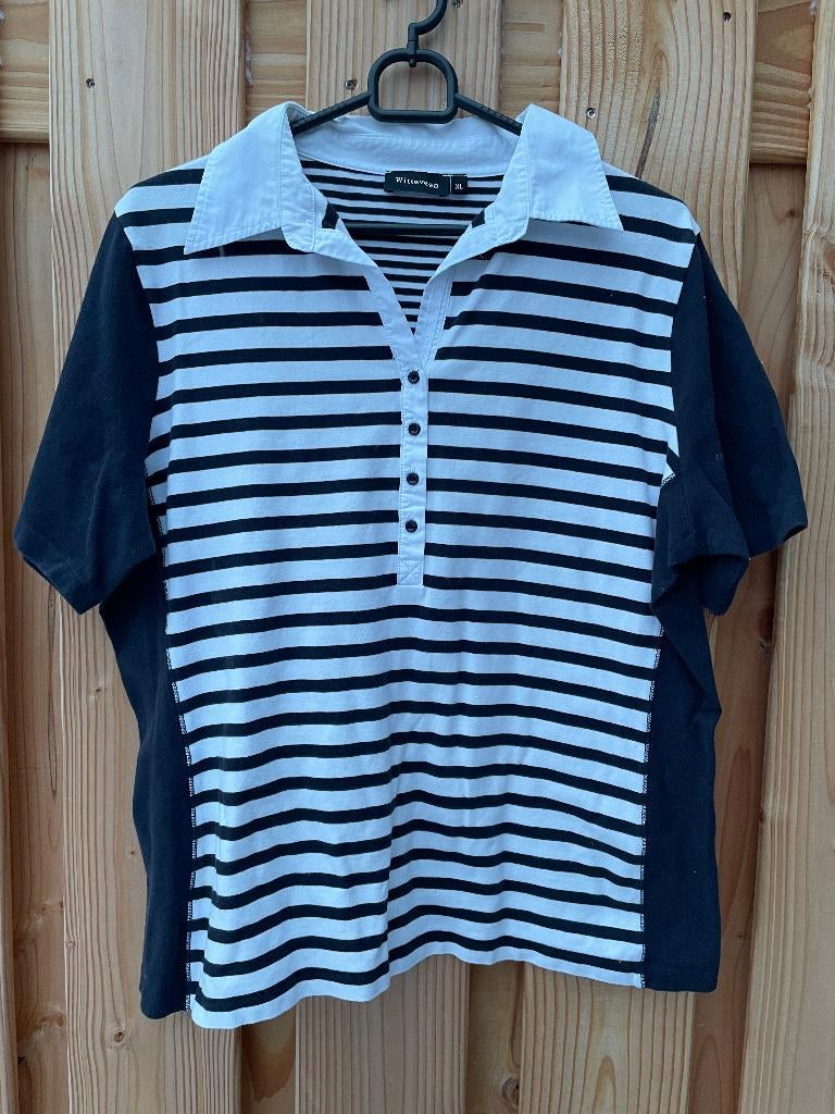 Witteveen polo, donkerblauw-wit gestreept , maat XL, Kleding | Dames, Maat 46/48 (XL) of groter, Witteveen, Korte mouw, Gedragen