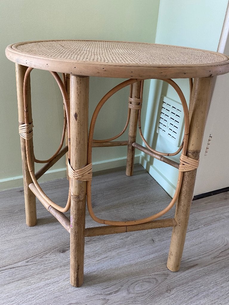 Bamboe tafeltje, Rond, 55 tot 75 cm, Zo goed als nieuw, Hout