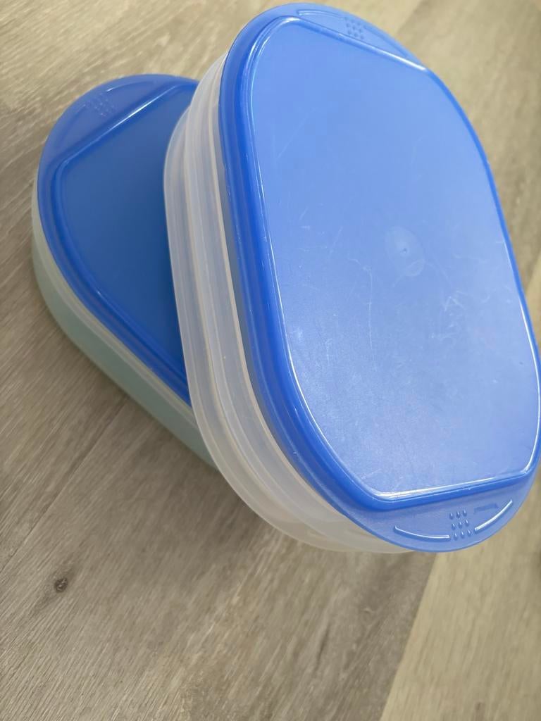 Tupperware kaas/vleeswaren doos met 2 deksels, Ophalen of Verzenden, Gebruikt, Blauw, Bak of Kom