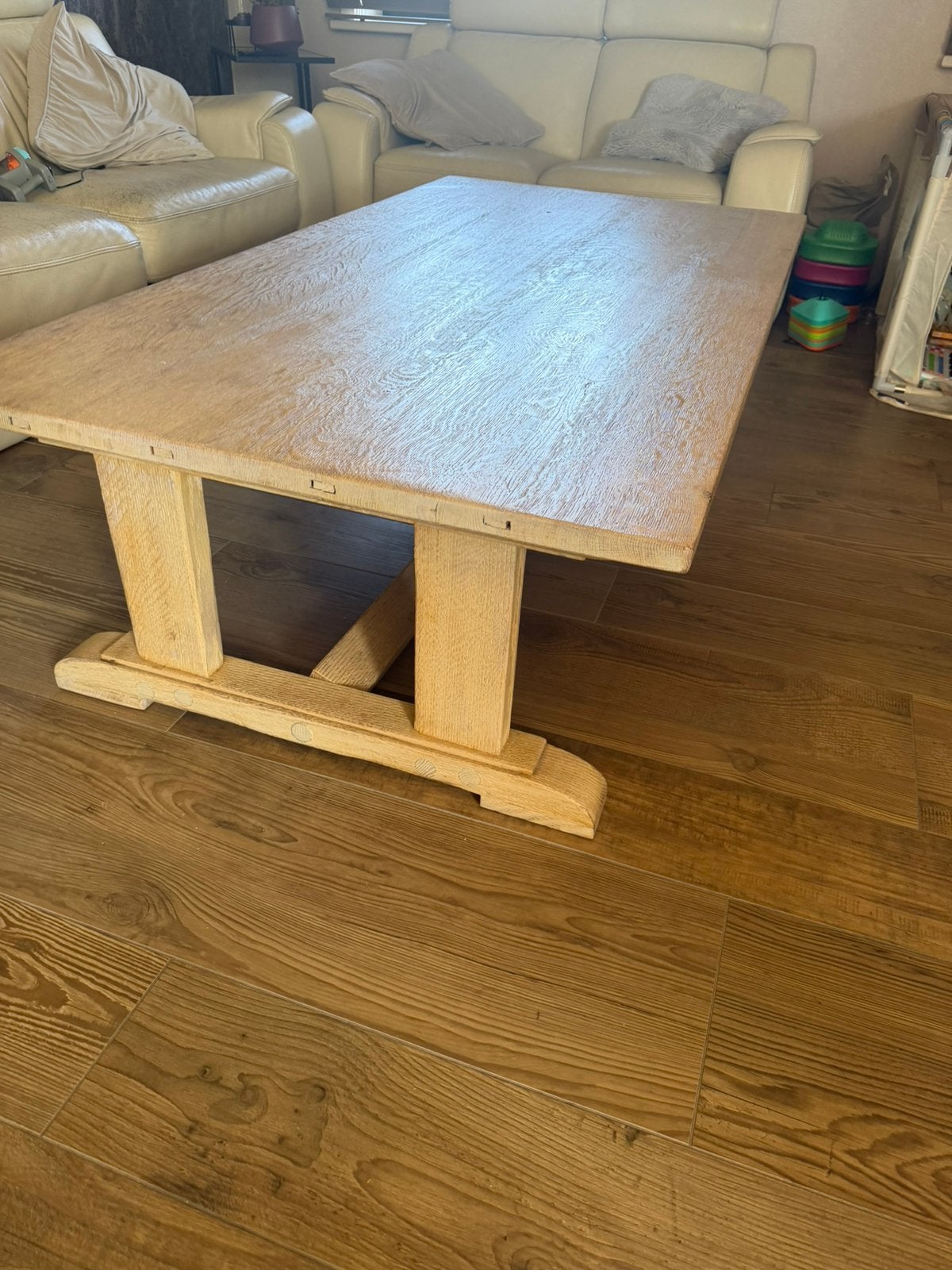 Massief eiken salontafel – handgemaakt – 170 x 90 cm, Huis en Inrichting, Ophalen, Zo goed als nieuw