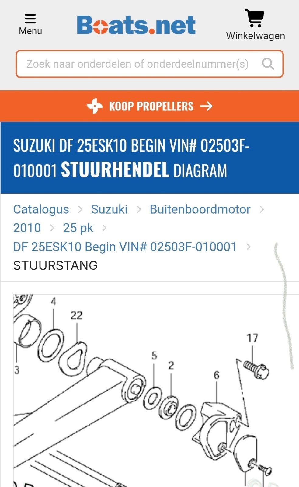Stuurknuppel bevestiging Suzuki 25pk Vtwin (nr 6), Ophalen of Verzenden