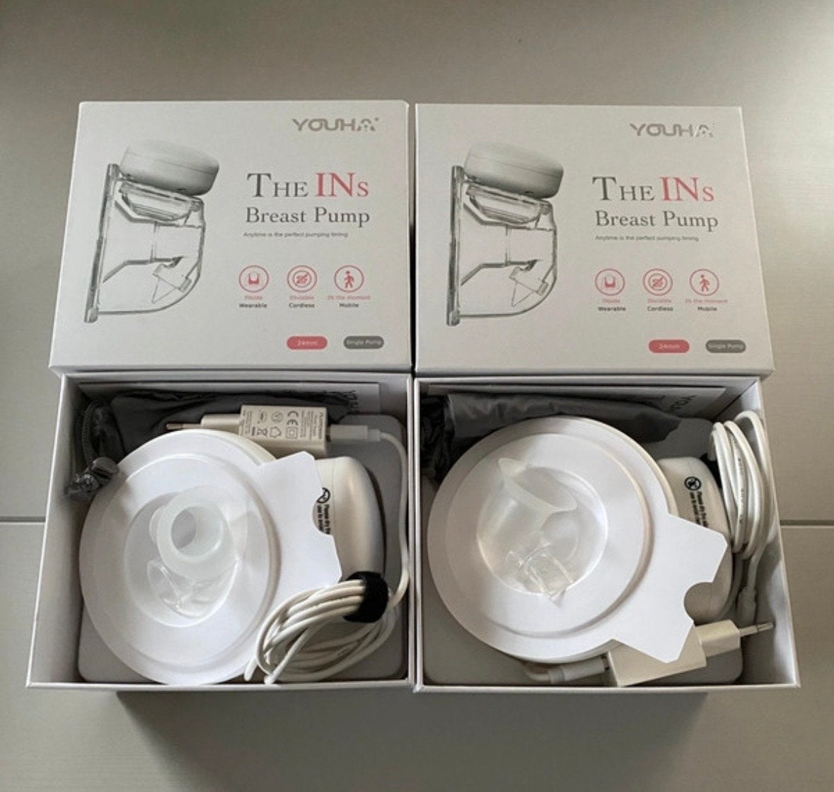 Youha The INs 2x draadloze borstkolven 24mm Gen 1 - BPA-vrij, Gebruikt, Draagbaar, Youha, Borstkolf