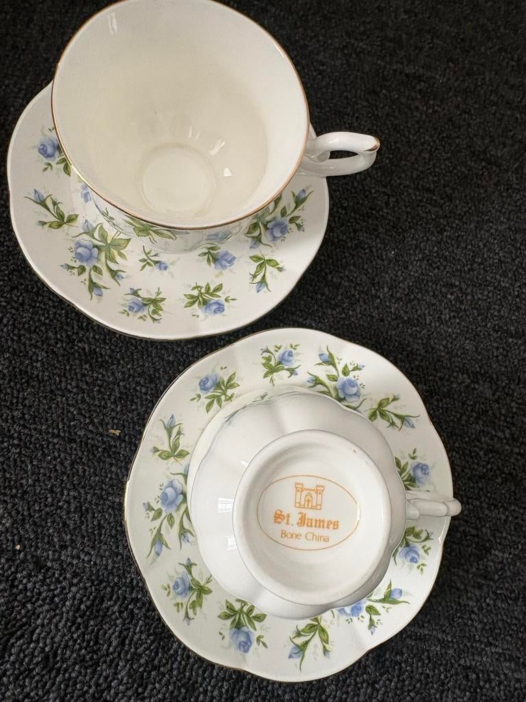 St. James Bone China Kop en Schotel Set - Blauwe Rozen, Ophalen of Verzenden