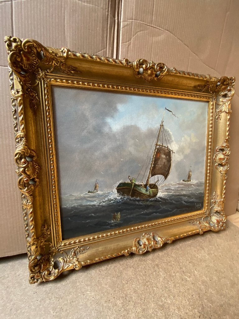 Zeegezicht schilderij. Dick van Dijk (1921), Antiek en Kunst, Maritiem / water, Doek, Ophalen of Verzenden, Olieverf