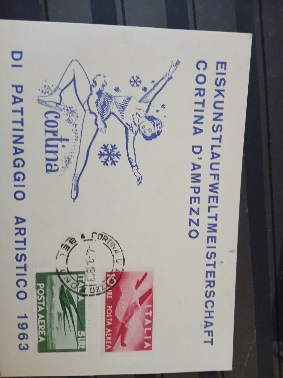 Ansichtkaart WK Kunstschaatsen Cortina d'Ampezzo 1963, Ophalen of Verzenden, 1960 tot 1980, Gelopen, Italië