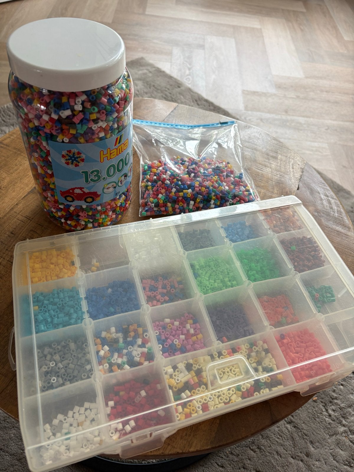 Grote set Hama strijkkralen met platen en opbergdoos, Kinderen en Baby's, Ophalen, Gebruikt, Knutselen