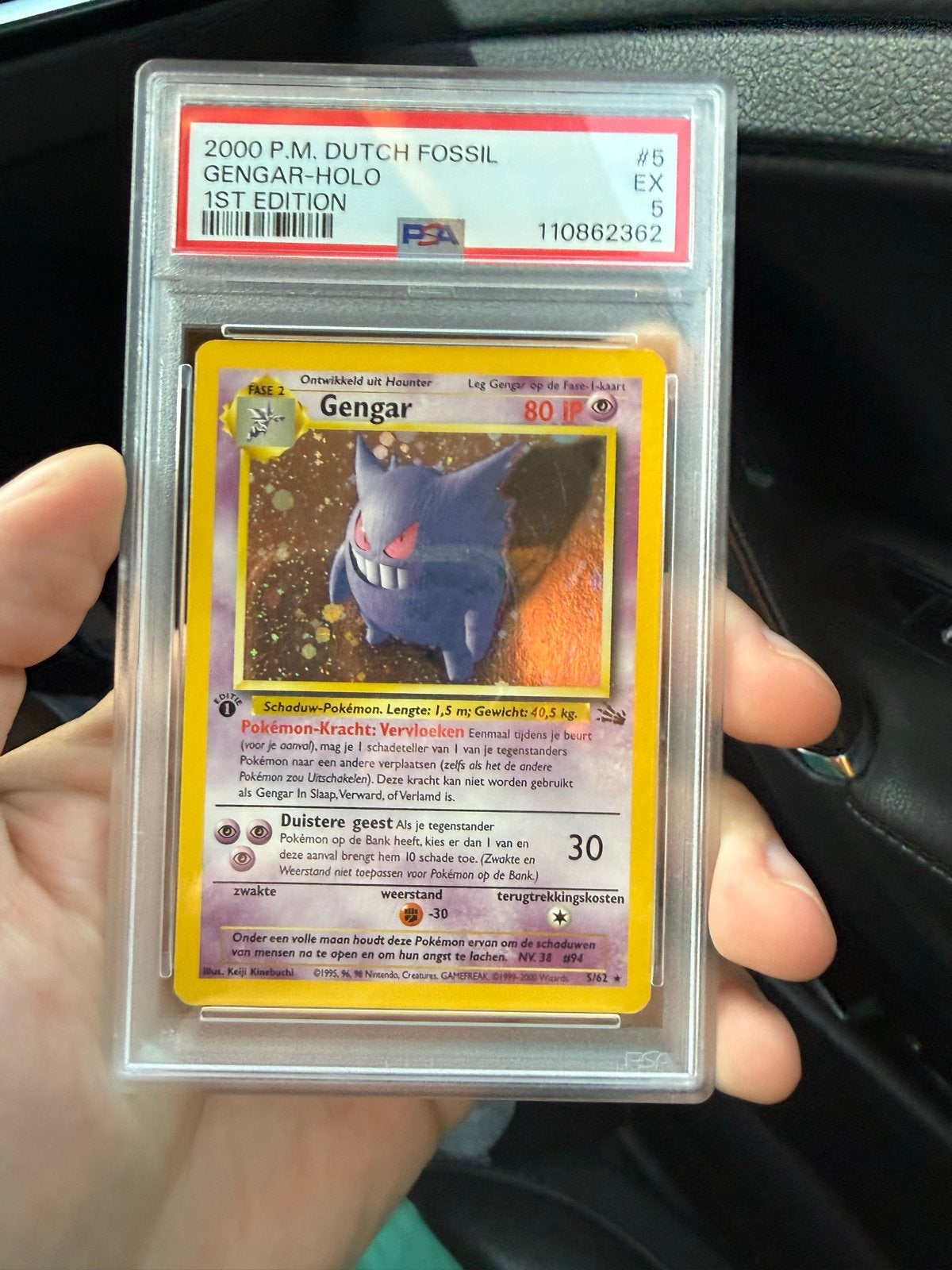 PSA 5 Gengar Holo 1st Edition Dutch Fossil Pokémon Kaart, Ophalen of Verzenden, Zo goed als nieuw, Losse kaart, Foil