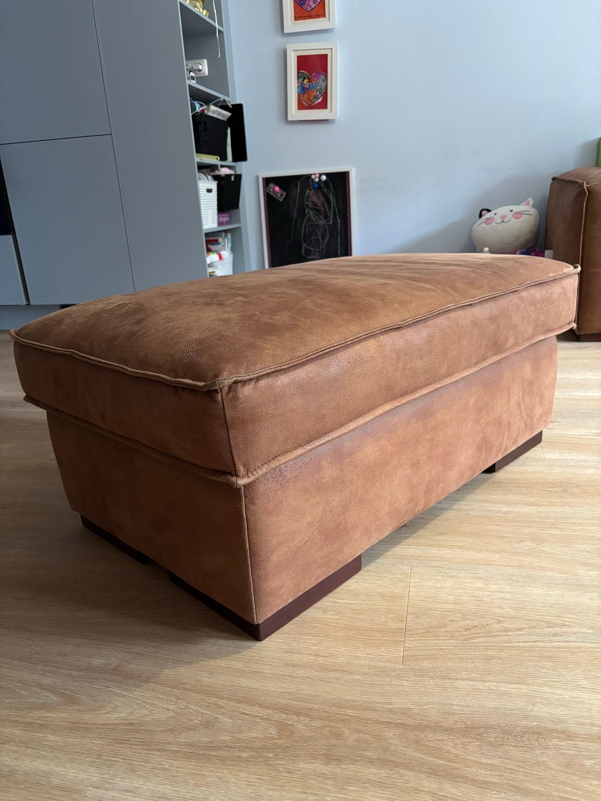 Leren poef/hocker - Bruin, Ophalen, Gebruikt, 100 tot 125 cm, Leer