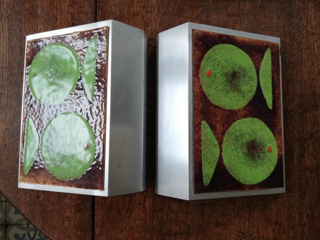 2x Vintage/retro deurgreep voordeur handvat 2 groene vissen, Ophalen of Verzenden, Zo goed als nieuw, Rvs, Klink of Kruk
