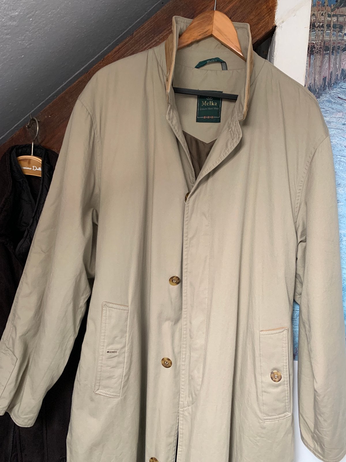 Melka lange ( licht gevoerde) regenjas, Ophalen, Zo goed als nieuw, Maat 52/54 (L), Beige