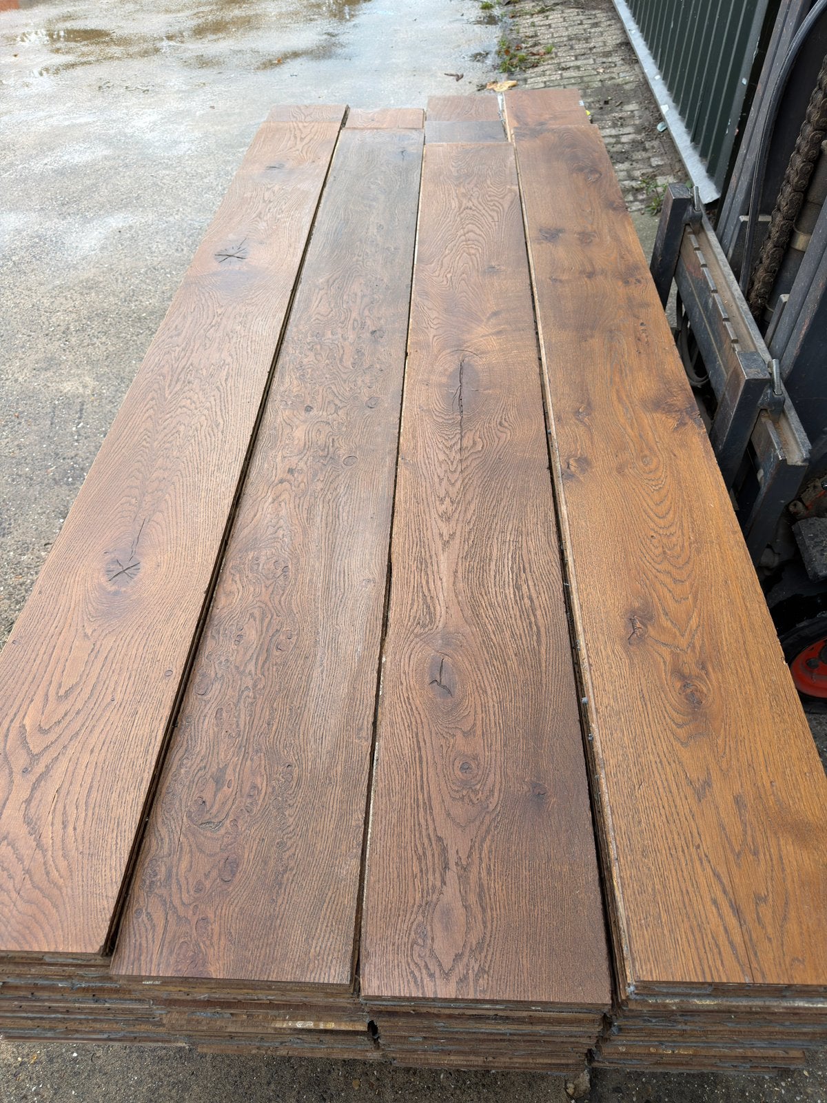 Eiken vloer 44 m2 massieve vloerdelen 25,7 cm breed 2 cm dik, Ophalen, Vloerdelen of -planken, Zo goed als nieuw, 10 m² of meer