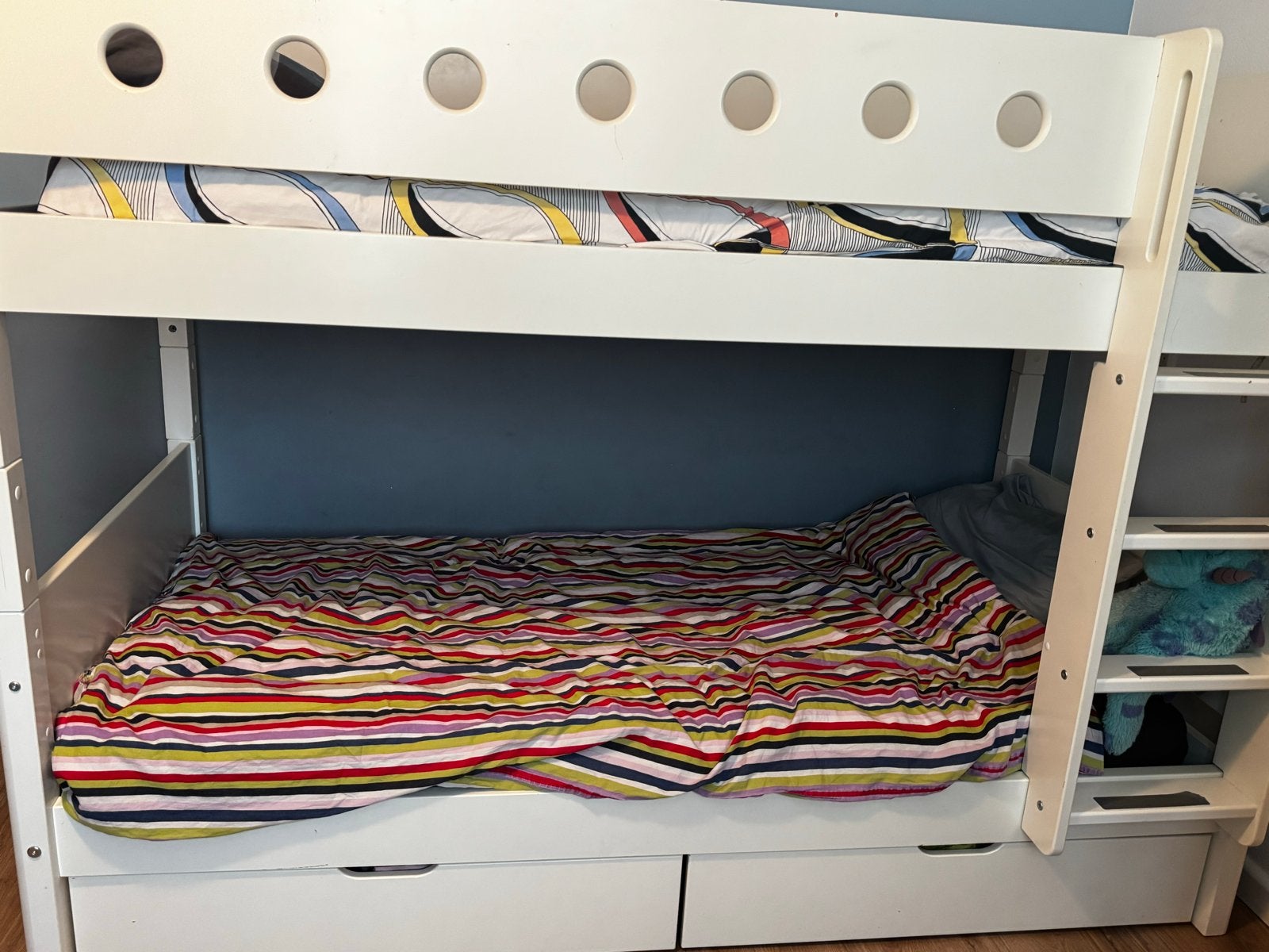 Stevig stapelbed met opbergruimte, Gebruikt, 90 cm, Eenpersoons, 160 tot 180 cm