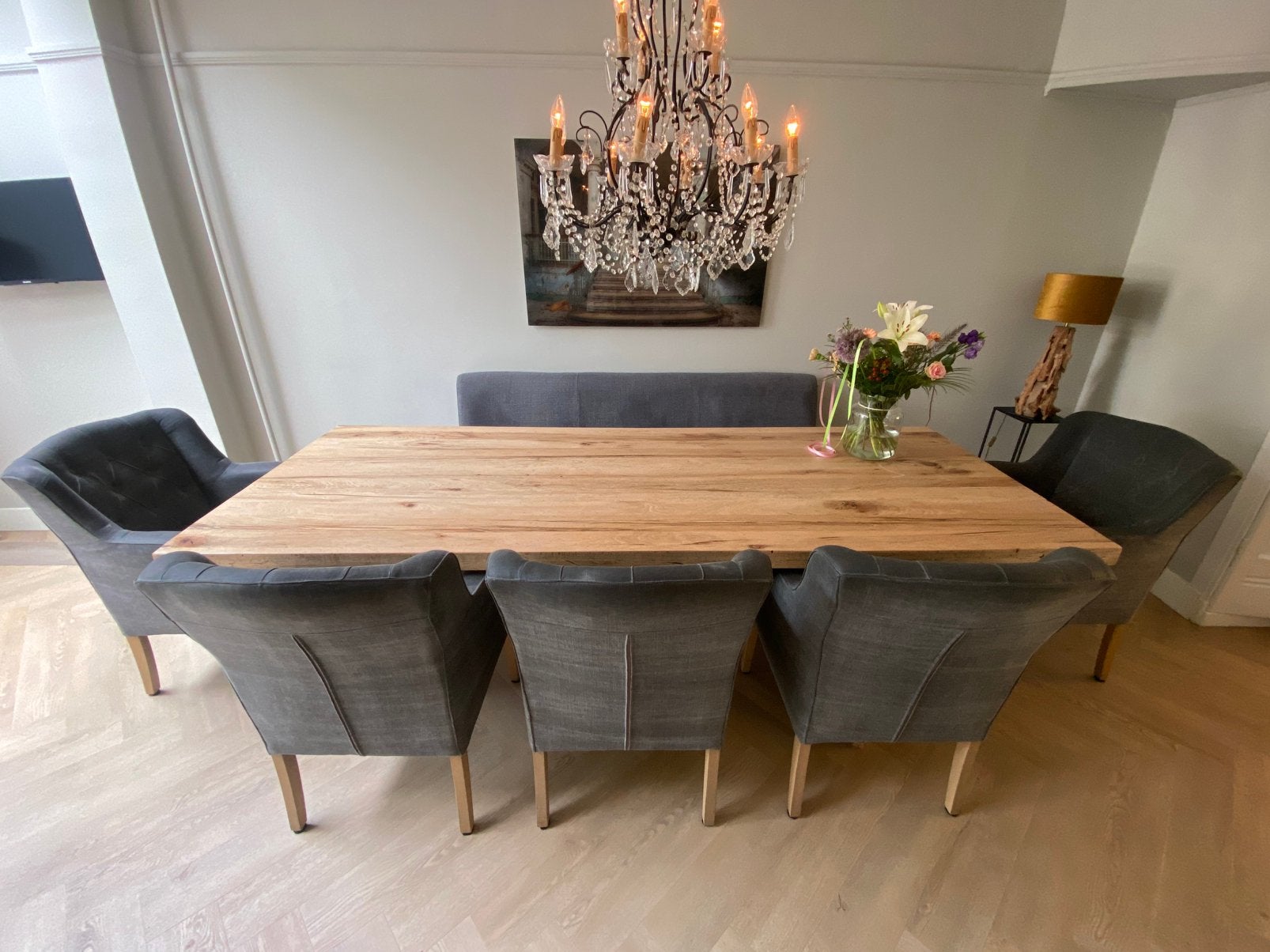 Complete eettafelset incl. stoelen en eettafel bank, Ophalen, 200 cm of meer, 50 tot 100 cm, Zo goed als nieuw