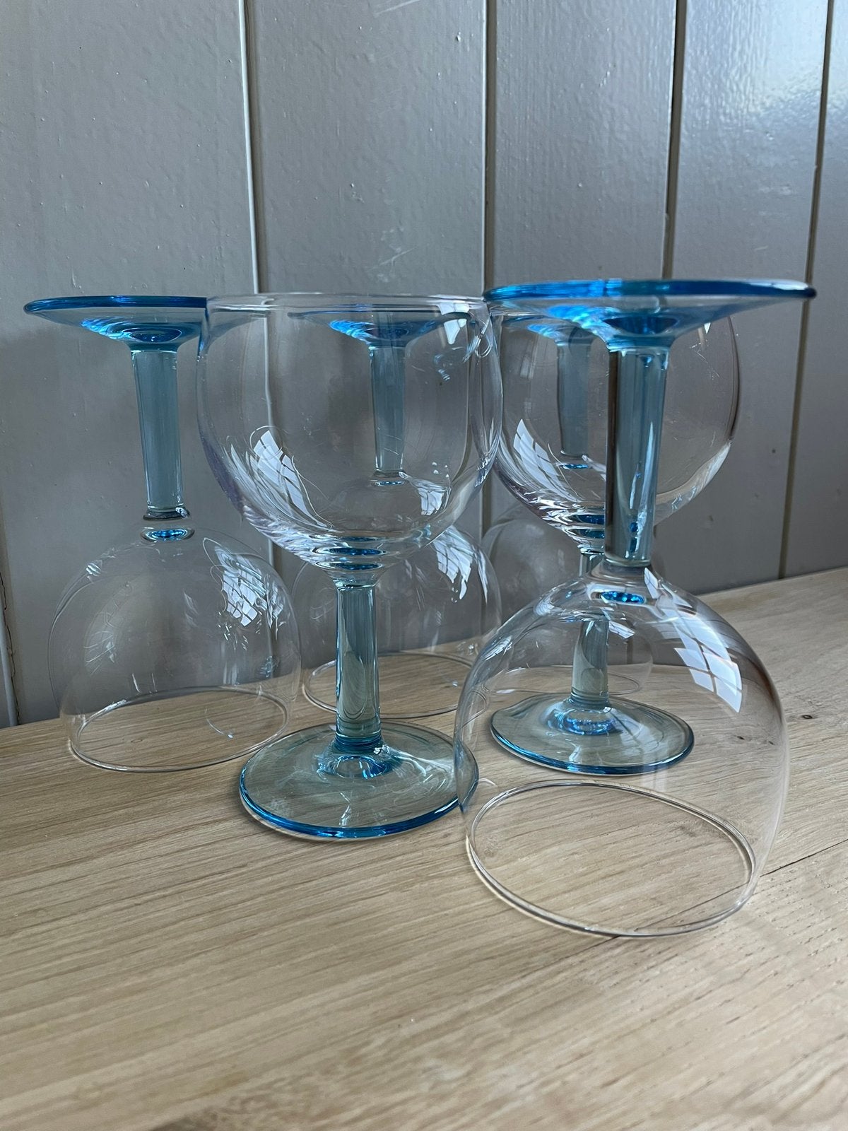 Vintage Luminarc wijn glazen Azuur blauwe voet France 1980s., Ophalen of Verzenden, Zo goed als nieuw, Overige typen