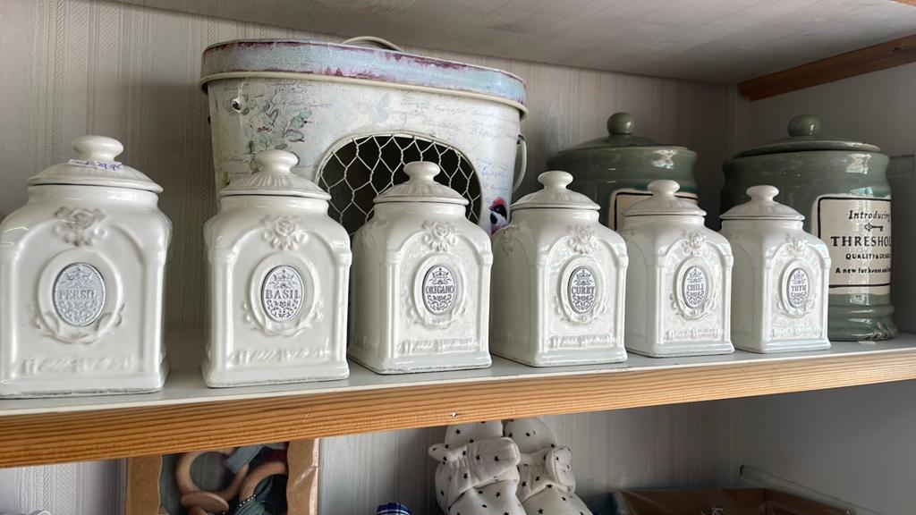Set van 6 brocante kruidenpotjes NU 26,95, Antiek en Kunst, Antiek | Keukenbenodigdheden, Ophalen of Verzenden