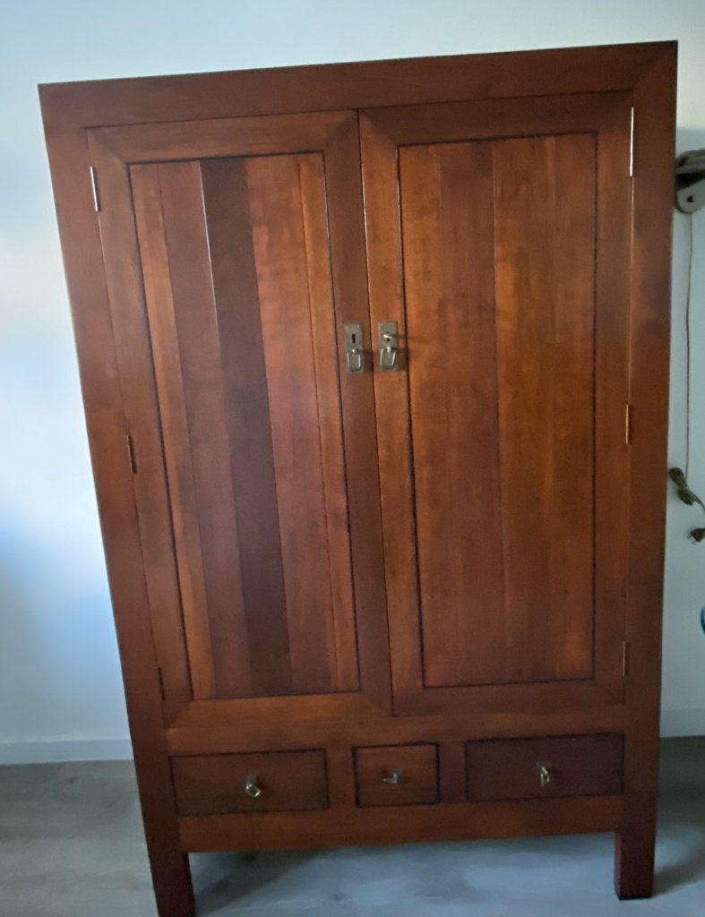 Massief houten kast met lades en planken, Ophalen, Gebruikt, 100 tot 150 cm, Klassiek